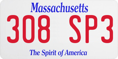 MA license plate 308SP3