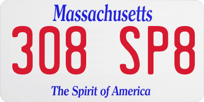 MA license plate 308SP8