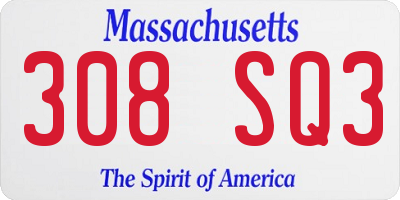 MA license plate 308SQ3