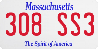 MA license plate 308SS3