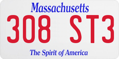 MA license plate 308ST3