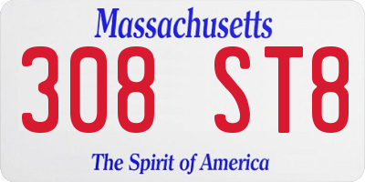 MA license plate 308ST8