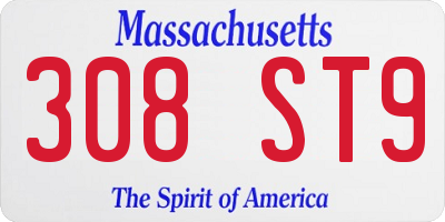 MA license plate 308ST9
