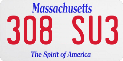 MA license plate 308SU3