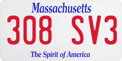 MA license plate 308SV3
