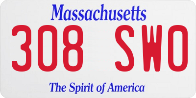 MA license plate 308SW0