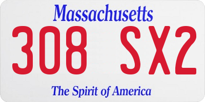 MA license plate 308SX2
