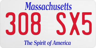 MA license plate 308SX5