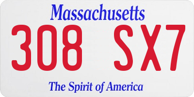 MA license plate 308SX7