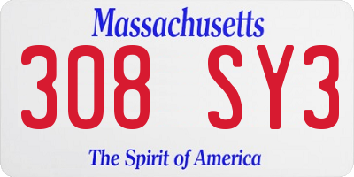 MA license plate 308SY3