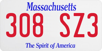 MA license plate 308SZ3