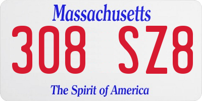 MA license plate 308SZ8