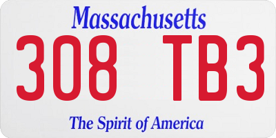 MA license plate 308TB3