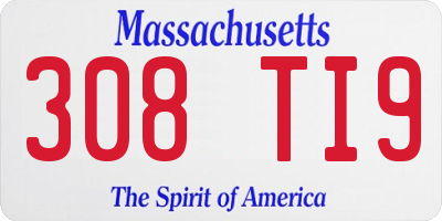 MA license plate 308TI9