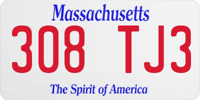 MA license plate 308TJ3