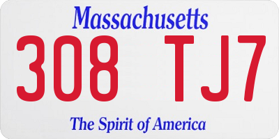 MA license plate 308TJ7