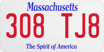 MA license plate 308TJ8