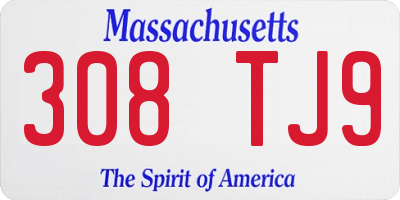 MA license plate 308TJ9