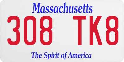 MA license plate 308TK8