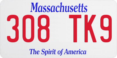 MA license plate 308TK9