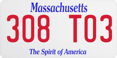 MA license plate 308TO3