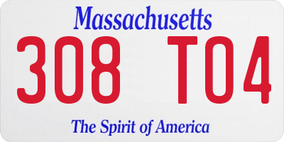 MA license plate 308TO4