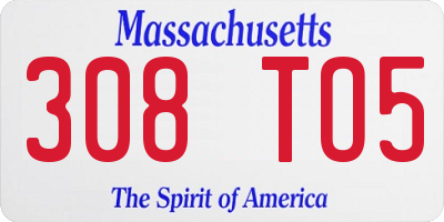 MA license plate 308TO5
