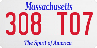 MA license plate 308TO7
