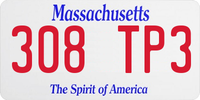 MA license plate 308TP3