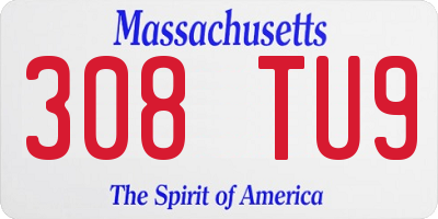 MA license plate 308TU9