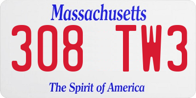 MA license plate 308TW3