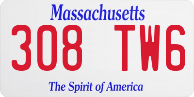 MA license plate 308TW6