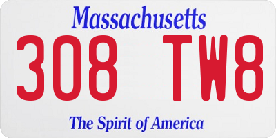MA license plate 308TW8