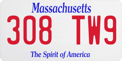 MA license plate 308TW9