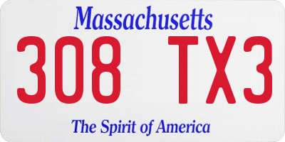 MA license plate 308TX3