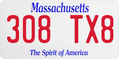 MA license plate 308TX8