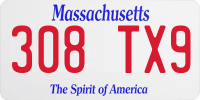 MA license plate 308TX9