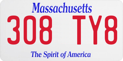 MA license plate 308TY8