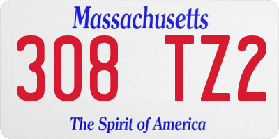 MA license plate 308TZ2