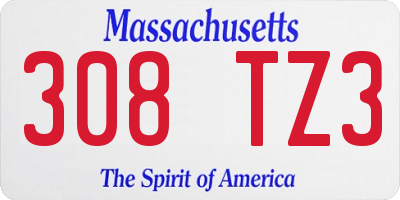 MA license plate 308TZ3