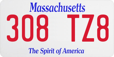 MA license plate 308TZ8