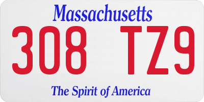 MA license plate 308TZ9