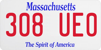 MA license plate 308UE0