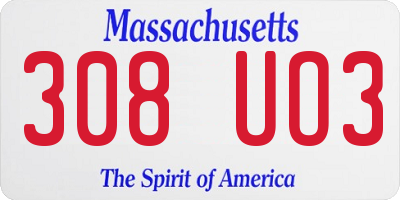 MA license plate 308UO3