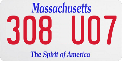 MA license plate 308UO7