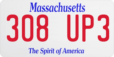 MA license plate 308UP3