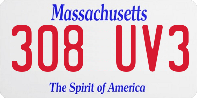 MA license plate 308UV3