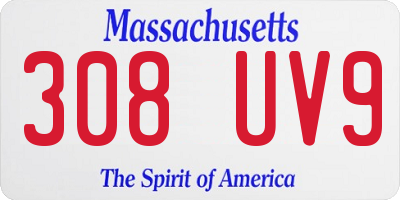 MA license plate 308UV9