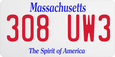 MA license plate 308UW3