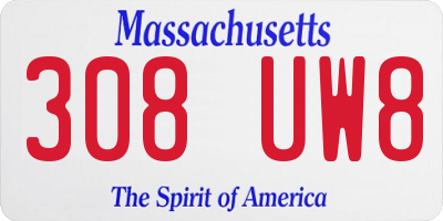 MA license plate 308UW8